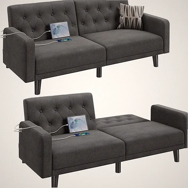 63" Convertible Couch Small Futon Sofa Bed Loveseat with Reclining Backrest