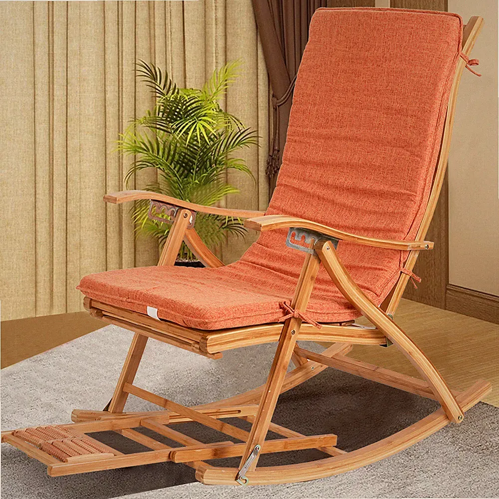 Bamboo Folding Rocking Chair Adjustable Height Lounge Recliner Indoor Outdoor
