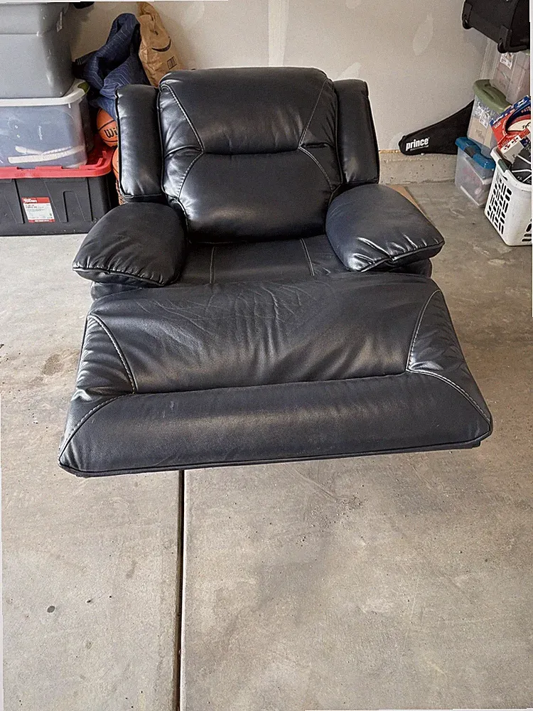 blue leather recliner chair