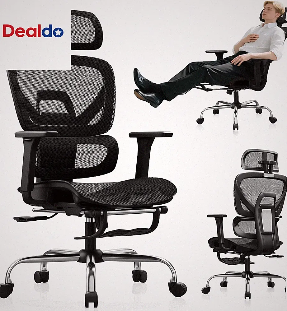 Ergonomic Office Chair with Footrest, Mesh Desk Chair with 135° Recline, Adjusta