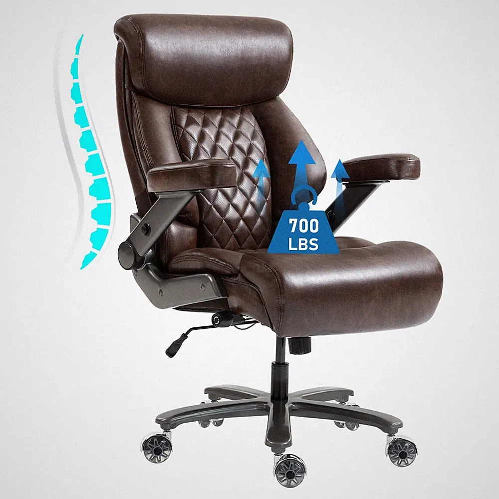 Heavy Duty 700LBS Chair Adjustable Height & Armrests Faux Leather Quiet Wheels