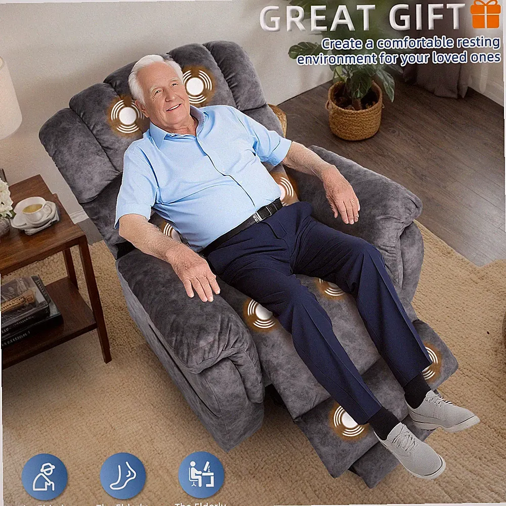 Lay Flat Power Lift Chair Electric Heat Massage Reclining Sofa W/Extend Footrest