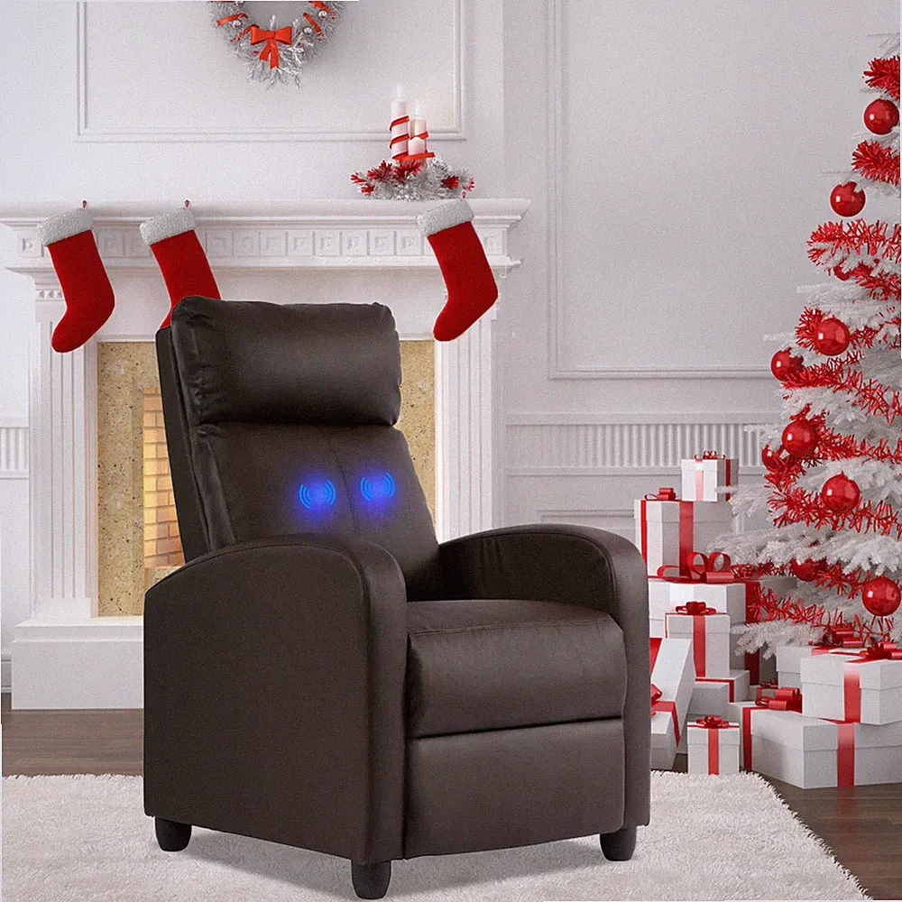 Massage Recliner Chair Modern Single Sofa Home Theater Seating W/Footrest Brown