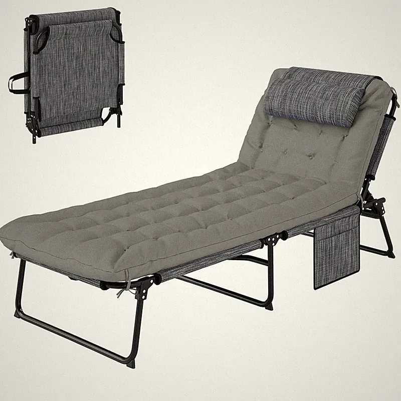 Outsunny Folding Chaise Lounge 4-Level Reclining Back Outdoor Tanning Chair