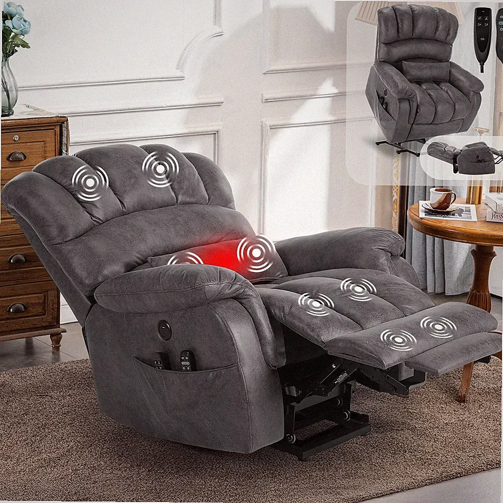 Oversize Lay Flat Power Lift Chair Electric Massage Recliner W/Extended Footrest