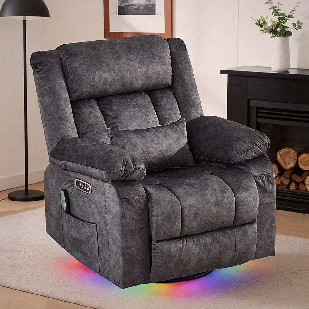 Power Recliner Chair Overstuffed Wide Swivel Recliner w/ Heat&Massage,USB/Type C