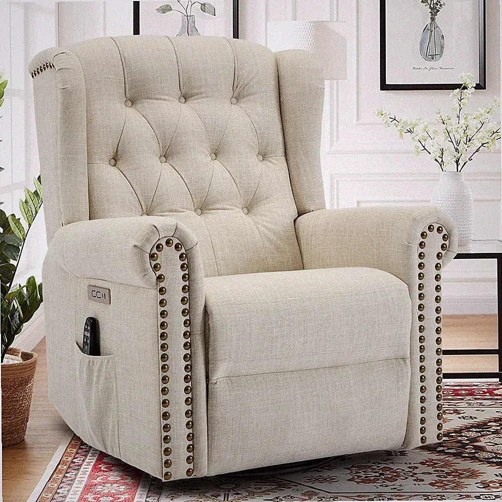 Power Swivel Rocking Glider Recliner Nursery Reclining Chair with Massage & Heat