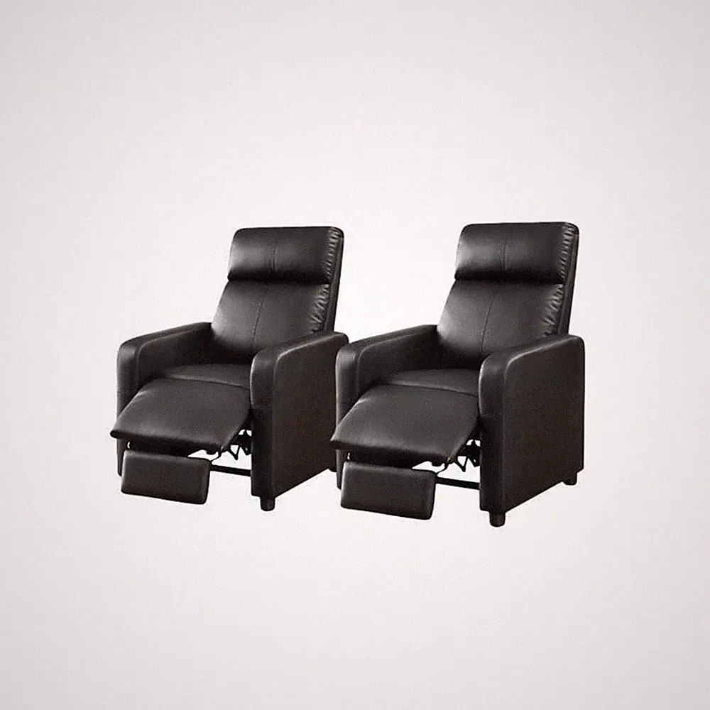 (Set of 2) Leather Push Back Home Theatre Recliner in Black